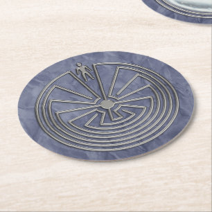 MAN IN THE MAZE silver + your background Round Paper Coaster