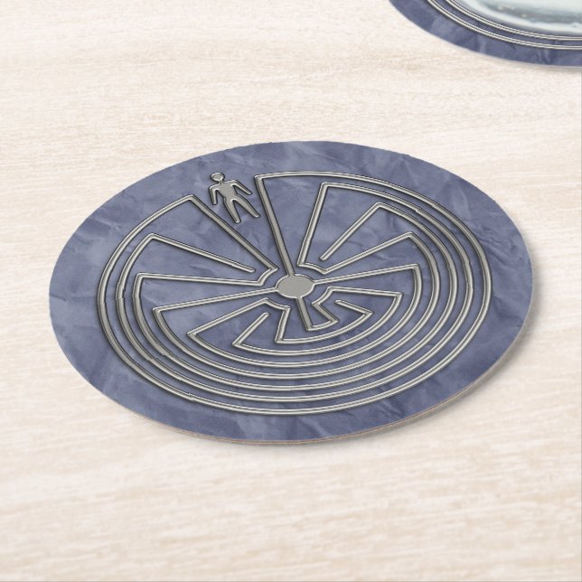 MAN IN THE MAZE silver + your background Round Paper Coaster (Angled)