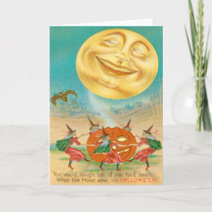 Man In The Moon Bat Witch Jack O Lantern Card