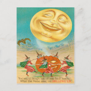 Man In The Moon Bat Witch Jack O Lantern Postcard