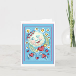 MAN IN THE MOON, HEAVENLY STARS & HEARTS Blank Holiday Card
