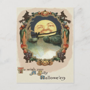 Man In The Moon Jack O Lantern Witch Postcard