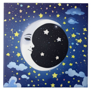 Man in the Moon on a Starry Background  Ceramic Tile