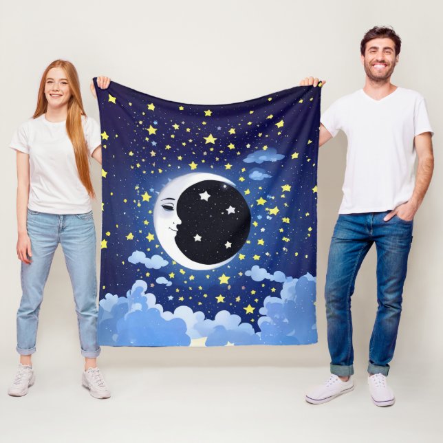 Man in the Moon on a Starry Background  Fleece Blanket (In Situ)