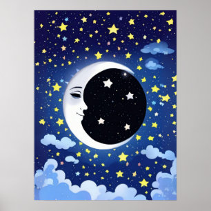 Man in the Moon on a Starry Background Poster
