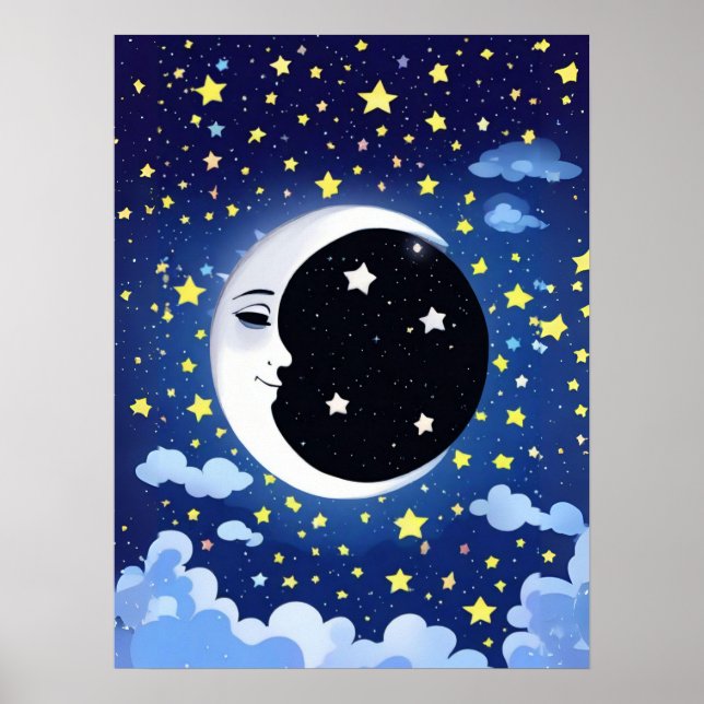 Man in the Moon on a Starry Background  Poster (Front)