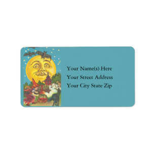 Man in the Moon Watching Witch Address Label