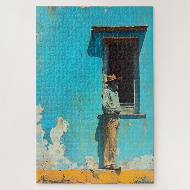 Man in the Shade - A Rustic Cuban Scene Jigsaw Puzzle (Vertical)