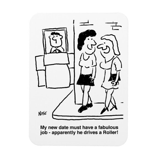 Man is Driving a Road Roller Funny Cartoon Magnet (Vertical)