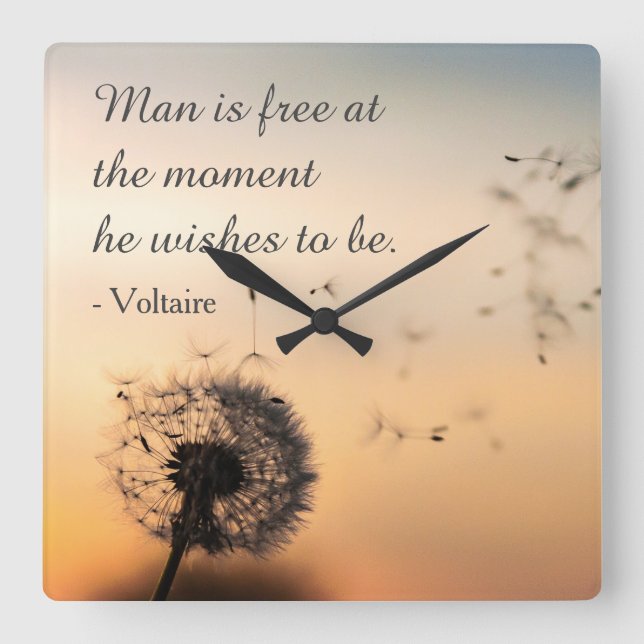 Man is Free Voltaire Quote Square Wall Clock (Front)