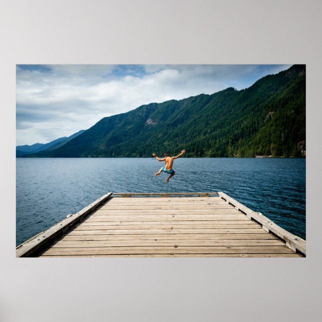 Man jumping near sea poster (Front)