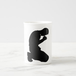 MAN KNEELING IN PRAYER BONE CHINA MUG