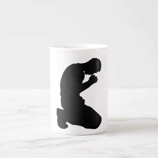 MAN KNEELING IN PRAYER BONE CHINA MUG (Front)