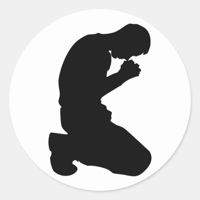 MAN KNEELING IN PRAYER CLASSIC ROUND STICKER (Front)