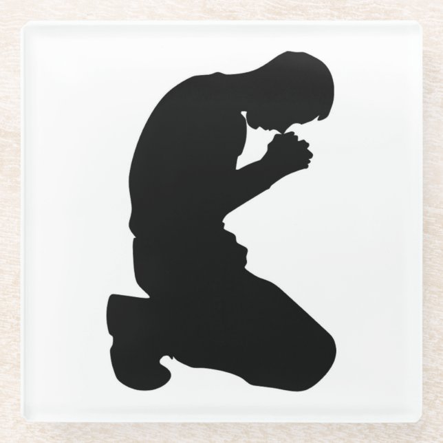 MAN KNEELING IN PRAYER GLASS COASTER (Front)