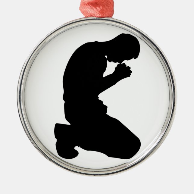 MAN KNEELING IN PRAYER METAL ORNAMENT (Front)