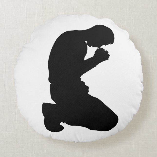 MAN KNEELING IN PRAYER ROUND CUSHION (Front)