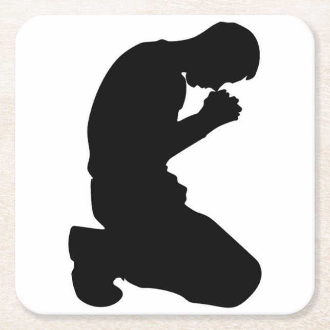 MAN KNEELING IN PRAYER SQUARE PAPER COASTER (Front)