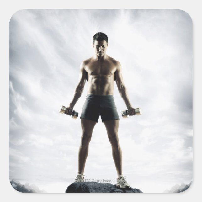 Man lifting weights 3 square sticker (Front)