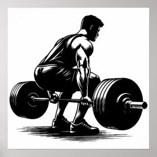 man lifting weights body builder art illustration poster