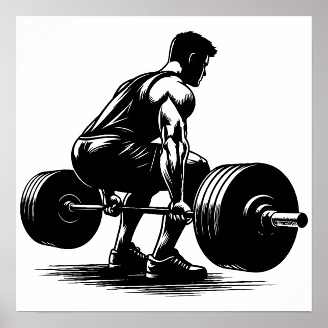 man lifting weights body builder art illustration poster (Front)