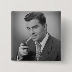 Man Lighting Cigarette 15 Cm Square Badge