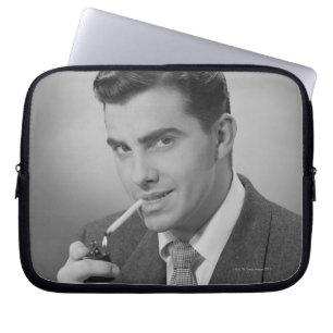 Man Lighting Cigarette Laptop Sleeve