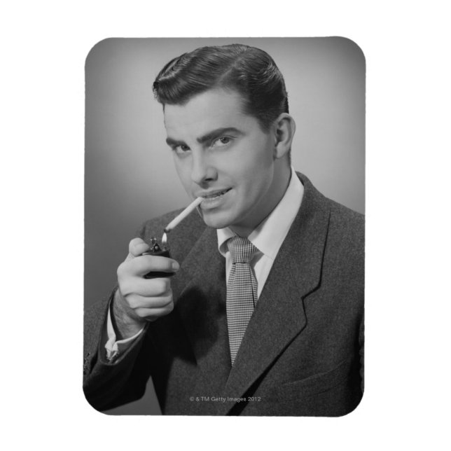 Man Lighting Cigarette Magnet (Vertical)