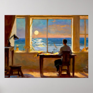 Man looking at the sea poster