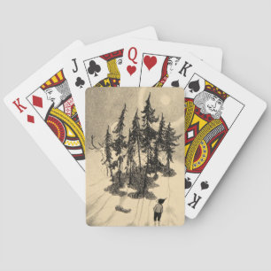 Man Looking at Trees with Buck, Squirrel, Rabbit Playing Cards