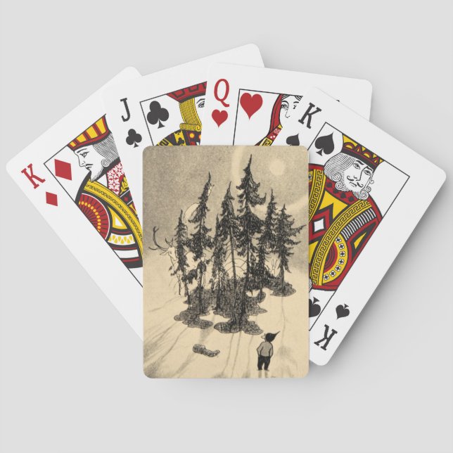 Man Looking at Trees with Buck, Squirrel, Rabbit Playing Cards (Back)