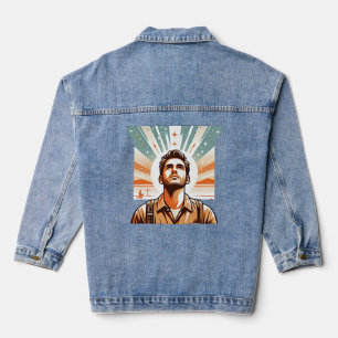 Man Looking Up To Heaven colour illustration art Denim Jacket