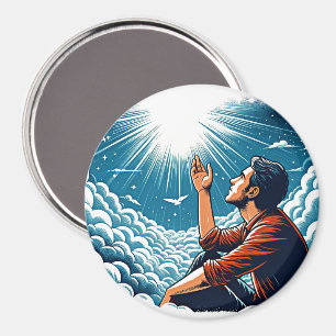 Man looking up to heaven TALKING TO gOD Magnet