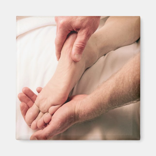 Man Massaging Male Foot Magnet (Front)