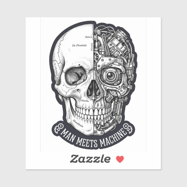 Man Meets Machine Skull Sticker Biker Cyborg DecAL (Sheet)