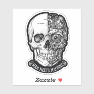 Man Meets Machine Skull Sticker Biker Cyborg DecAL