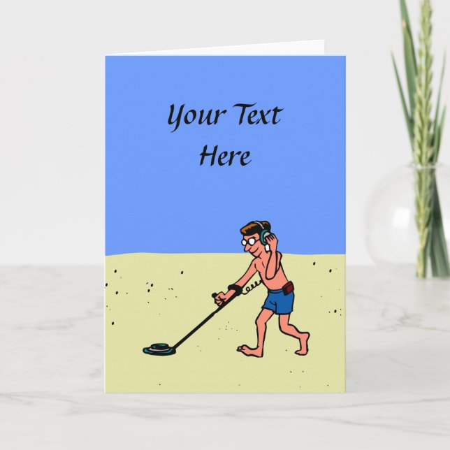 Man Metal Detecting Beach Card (Front)