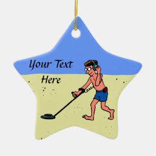 Man Metal Detecting Beach Ceramic Tree Decoration
