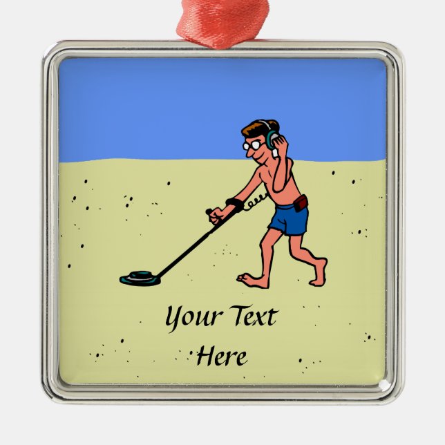 Man Metal Detecting Beach Metal Tree Decoration (Front)