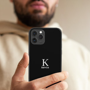 Man monogram name personalised simple black iPhone 15 case