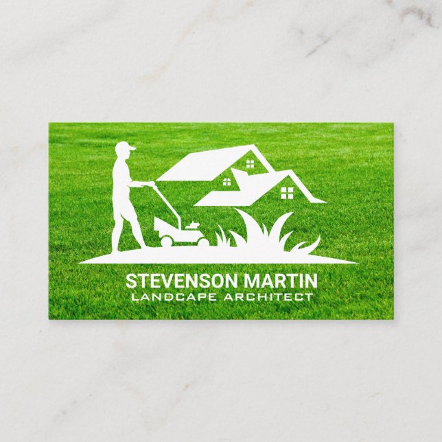 Man Mowing the Lawn | Grass Business Card (Front)