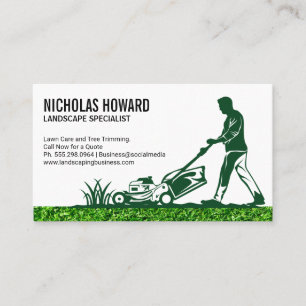 Man Mowing The Lawn   Landscaping Business Card