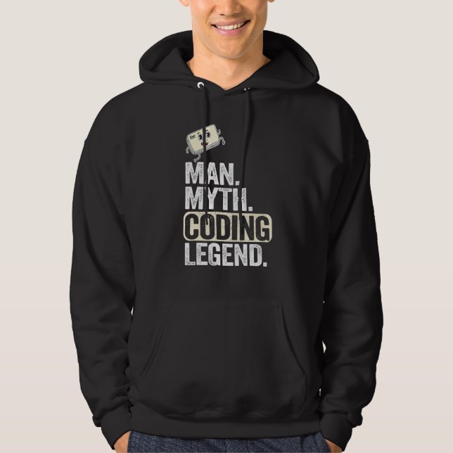 Man Myth Coding Legend Coder Dad Geek Computer Pro Hoodie (Front)