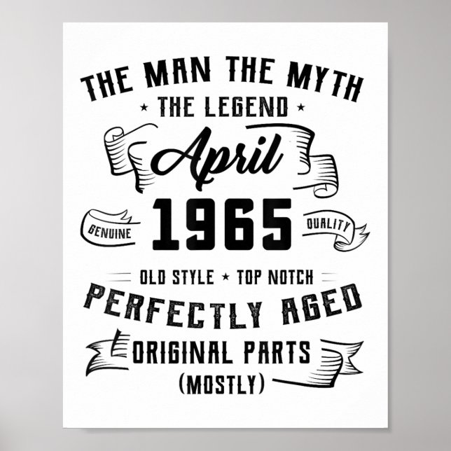 Man Myth Legend April 1965 60th Birthday Tee 60 Ye Poster (Front)