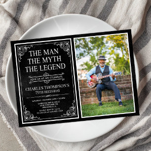 Man Myth Legend Black 75th Birthday Photo Invitation