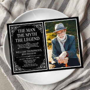 Man Myth Legend Black 85th Birthday Photo Invitation