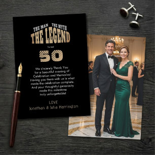Man Myth Legend Black Gold 50th Photo Thank You Invitation