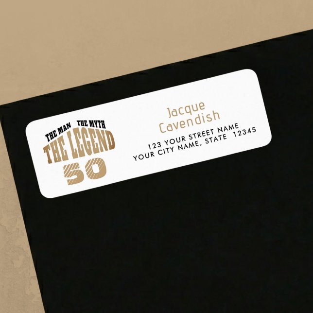 Man Myth Legend Black Gold 50th Return Address Label (Creator Uploaded)