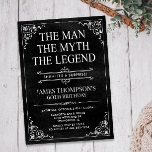 Man Myth Legend Black Surprise 60th Birthday Invitation