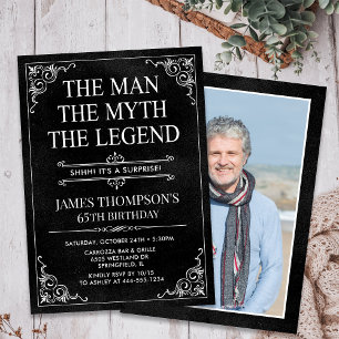 Man Myth Legend Black Surprise 65th Birthday Photo Invitation